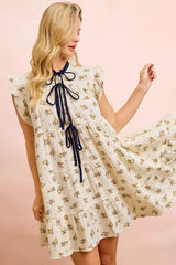 Trendsi BiBi Floral Multi-tierd Dress With Ruffles And Front Tie -