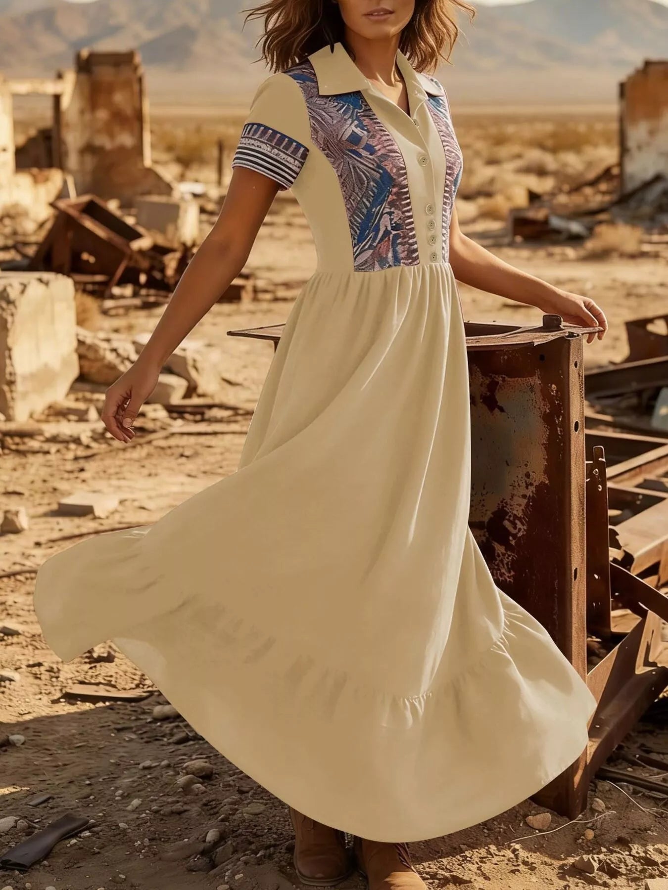 Trendsi Printed Button-Front Maxi Dress -