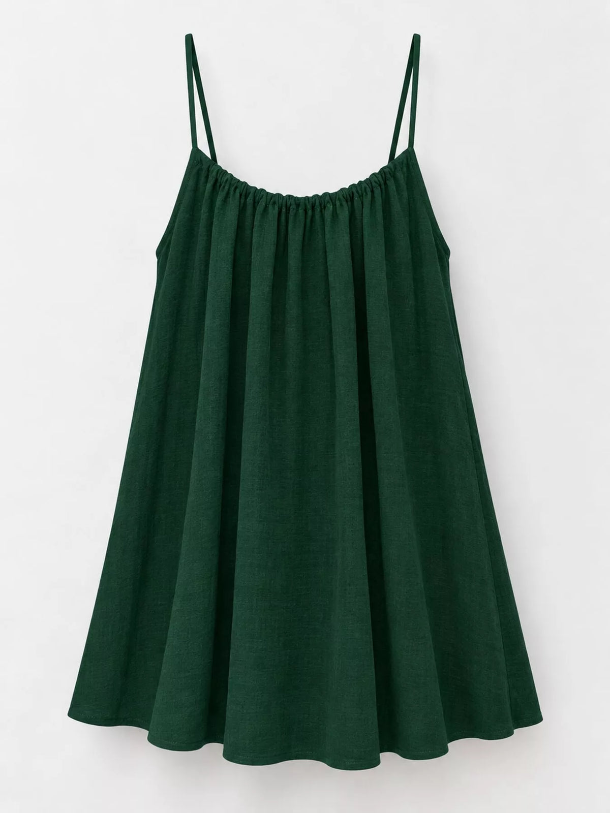 Forest green spaghetti strap A-line mini dress with open tie back