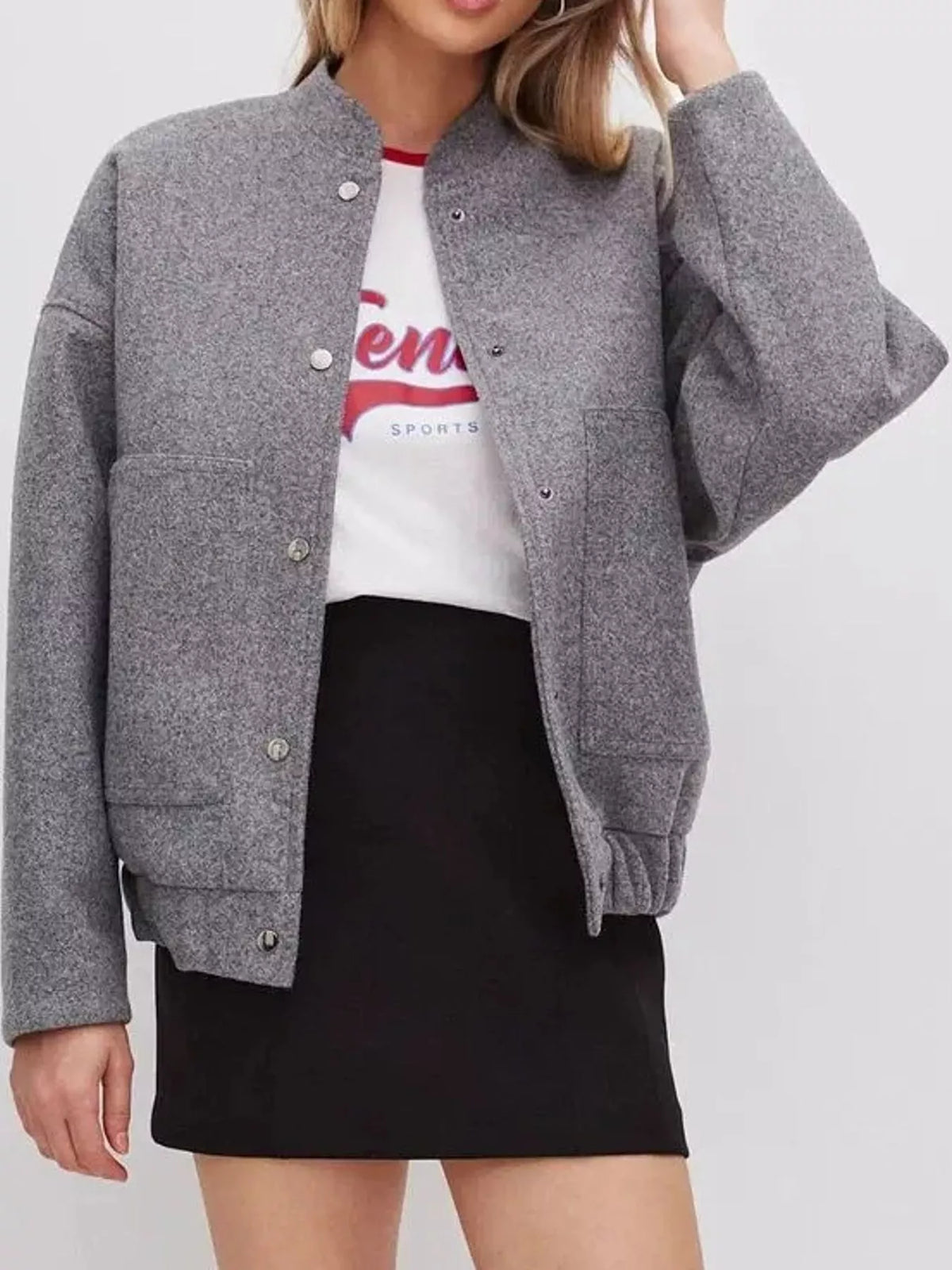 Gray snap-button bomber jacket