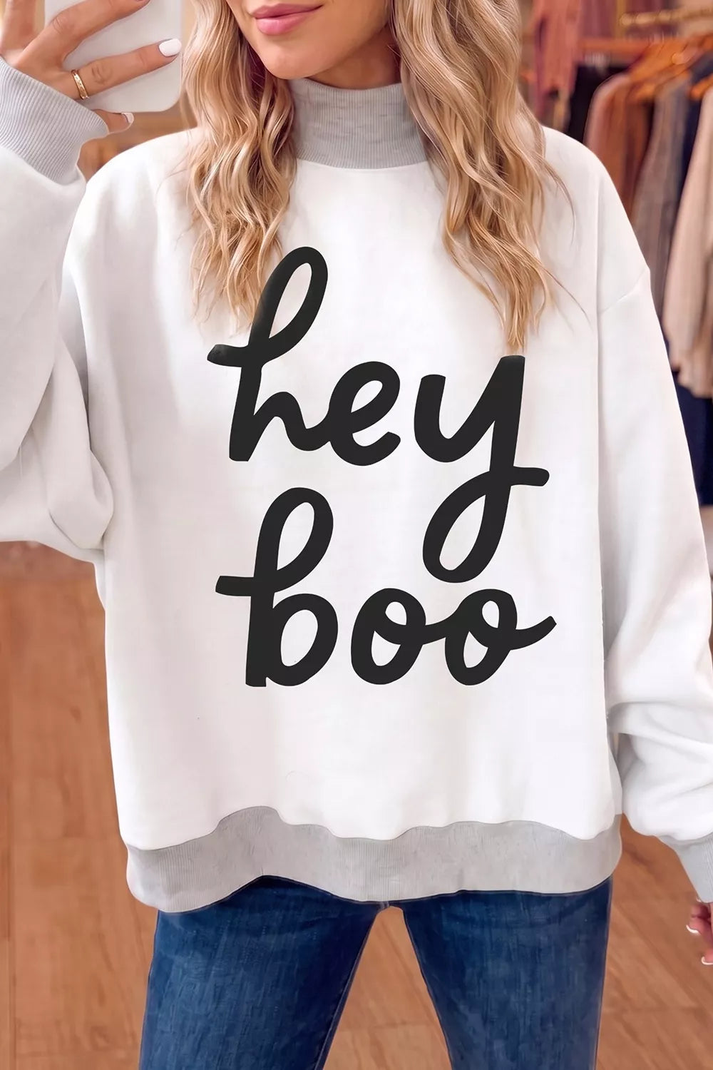 Trendsi Reversible Halloween Graphic Mock Neck Tunic Sweatshirt -