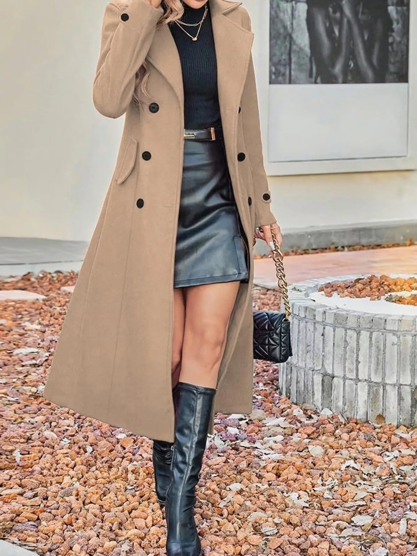 Trendsi Full Size Double-Breasted Longline Trench Coat Plus Size -