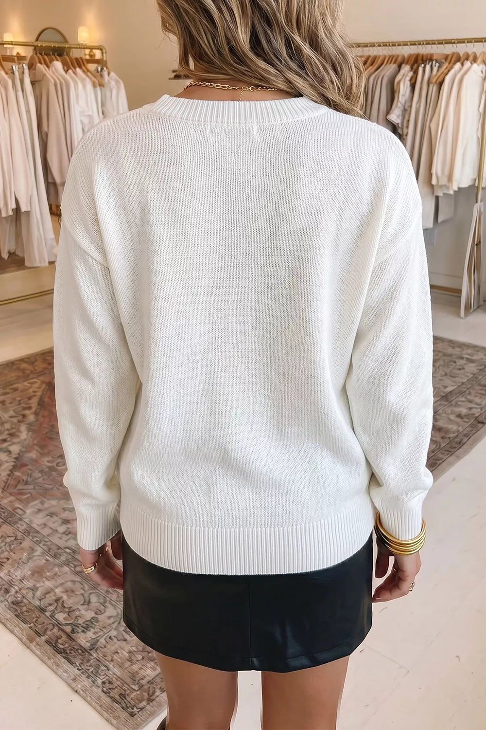 Trendsi Drop Shoulder Round Neck Long Sleeve Sweater -
