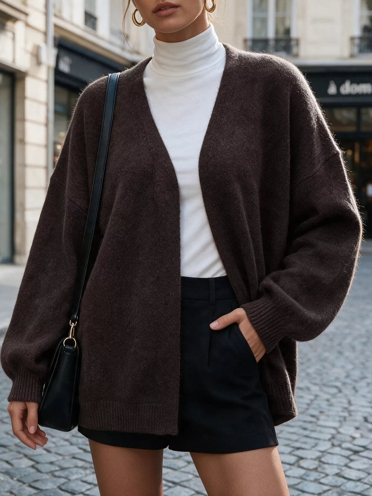 Tie waist dropped shoulder wrap cardigan