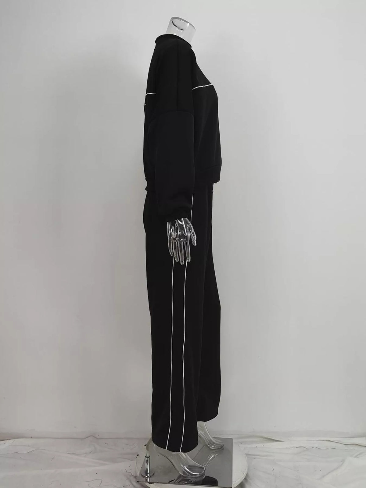Black zip-up jacket and wide-leg pants set