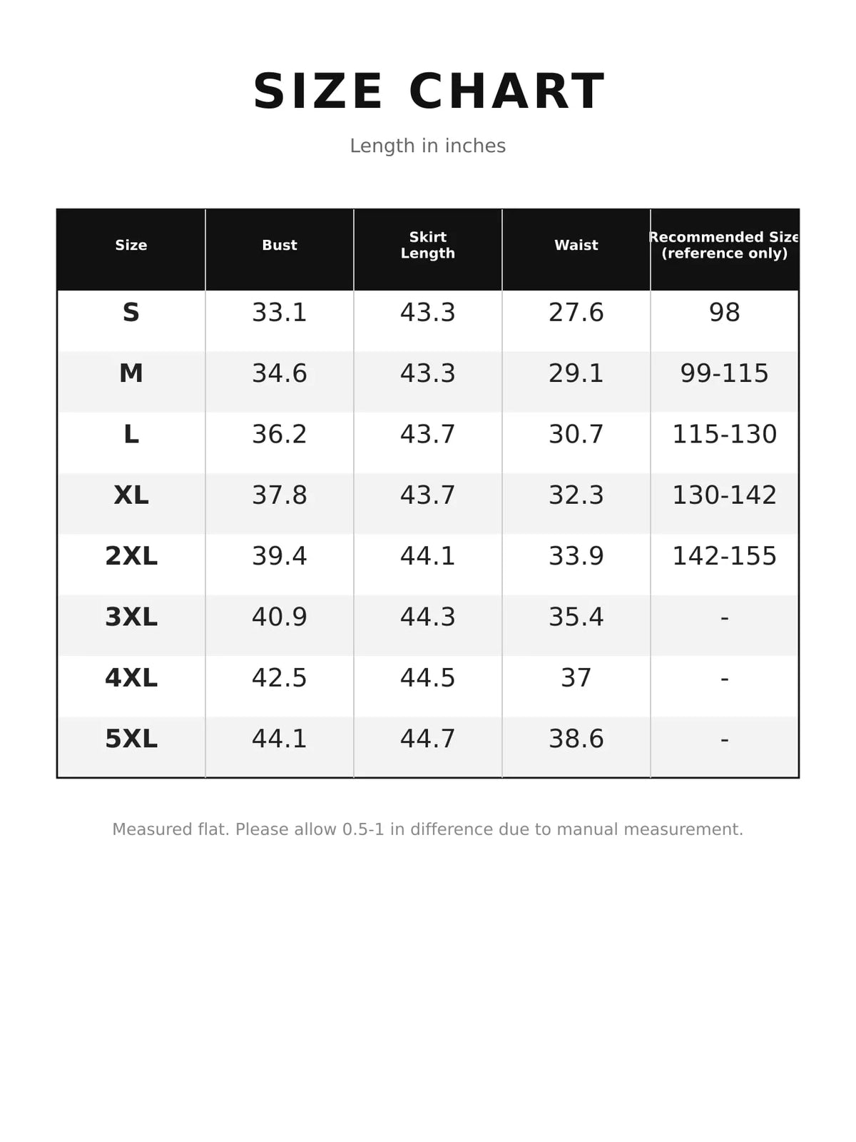 Size chart for women's long sleeve a line midi dress