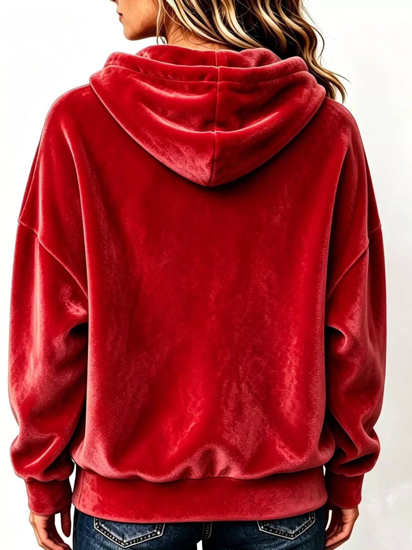 Trendsi Full Size Drawstring Velvet Long Sleeve Hoodie Plus Size -