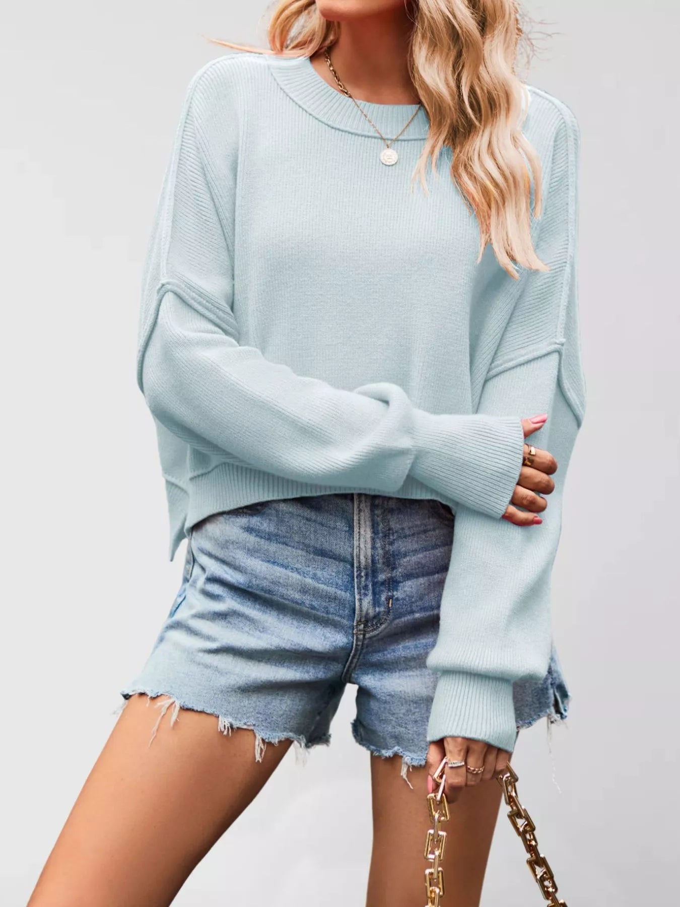 Trendsi Crew Neck Dropped Shoulder Sweater -