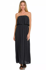 Trendsi Zenana Woven Crinkle Strapless Maxi Dress -