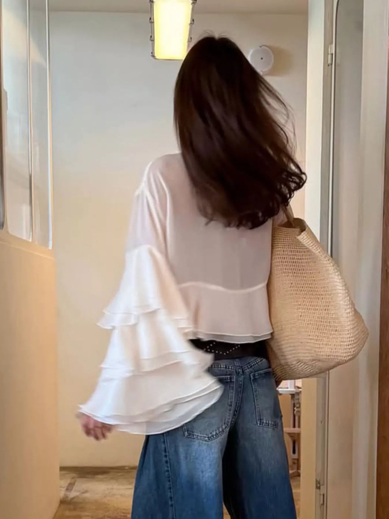 Trendsi Layered Ruffled Hem Flare Sleeves Blouse -