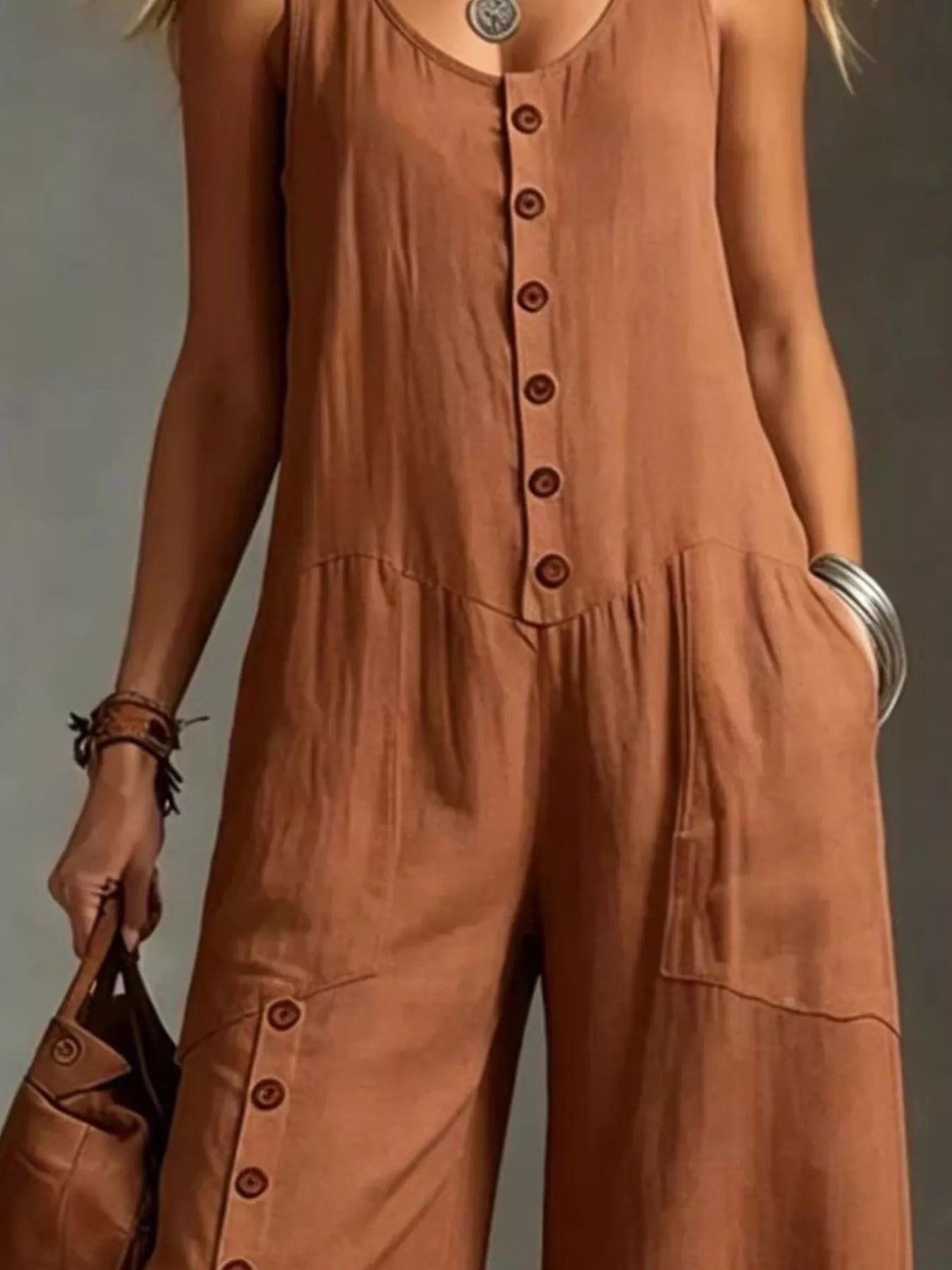 Trendsi Full Size Sleeveless Button-Down Wide-Leg Jumpsuit Plus Size -