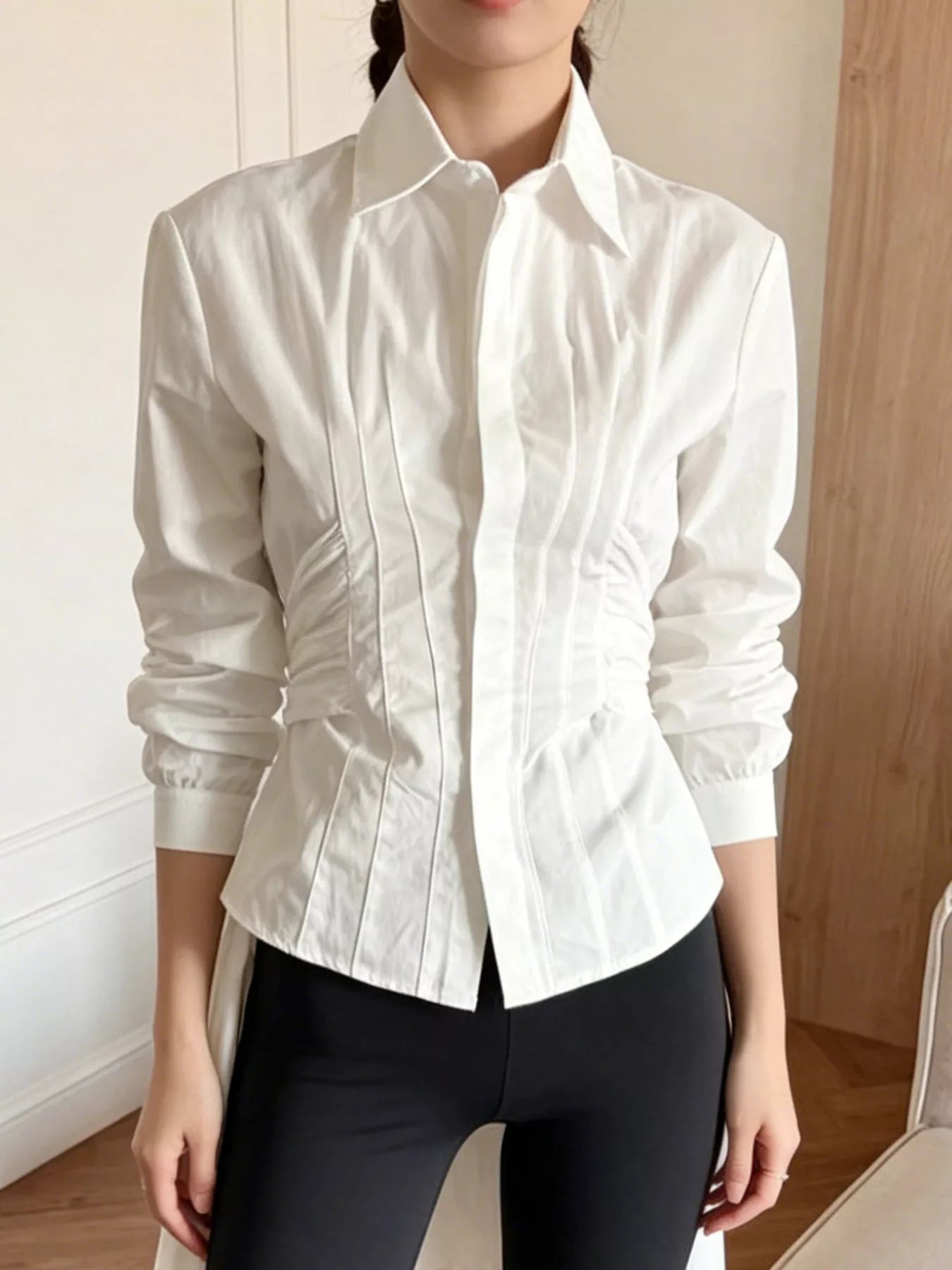 Trendsi Slim-Fit Ruched Waist Shirt -