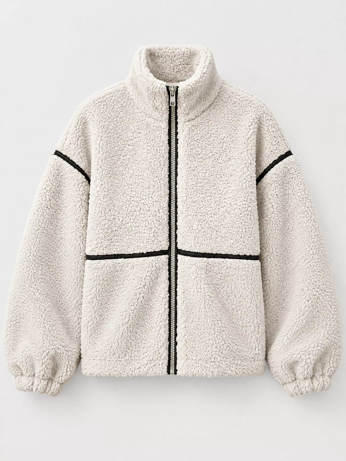 Stand Collar Sherpa Fleece Zip-Up Jacket — garment front