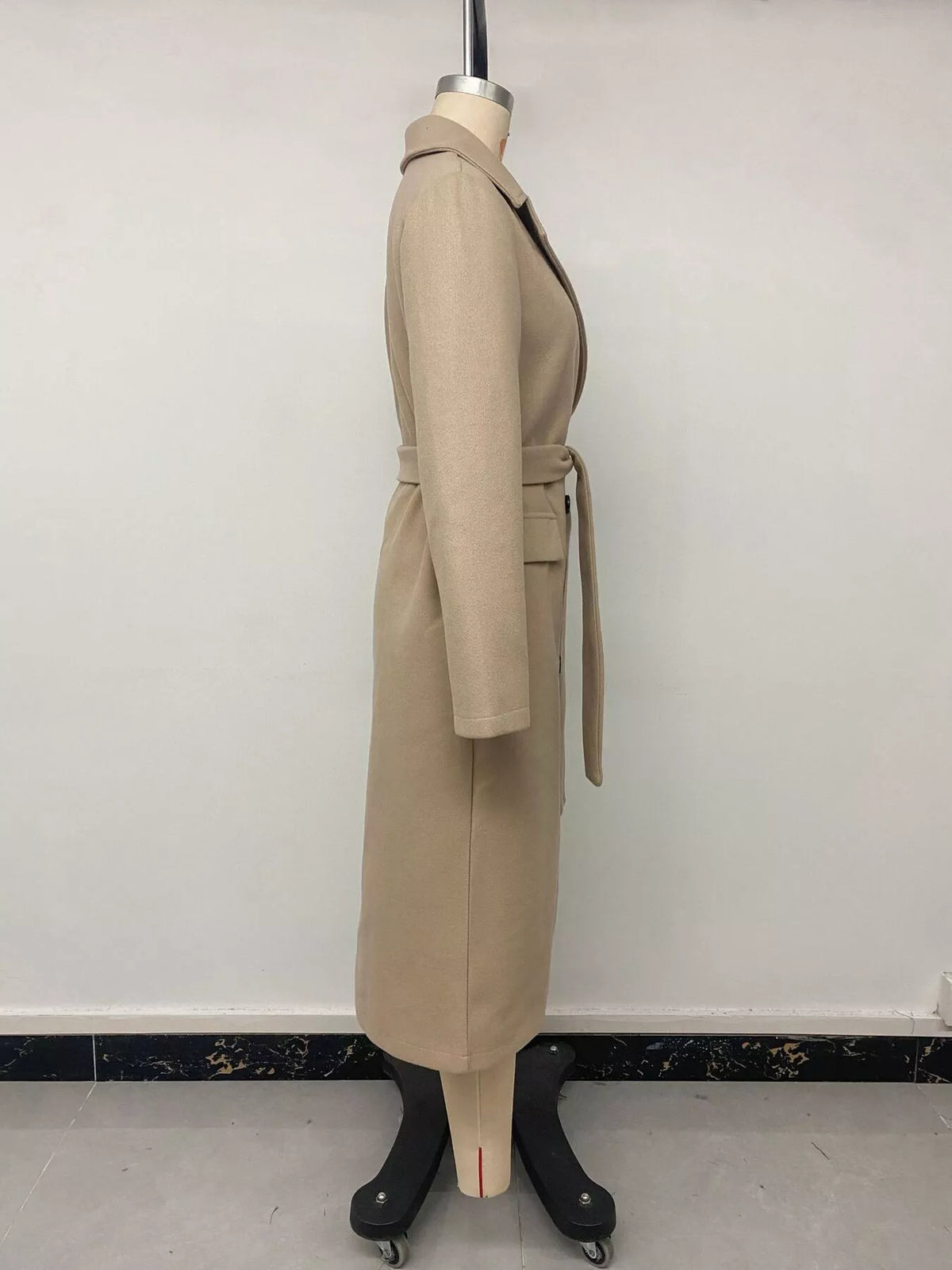Double-breasted lapel collar longline coat