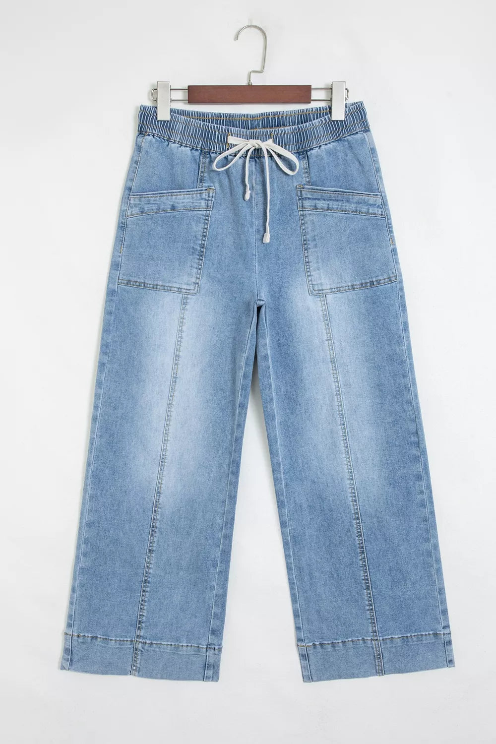 Trendsi Drawstring Waist Wide Leg Ankle Length Jeans -