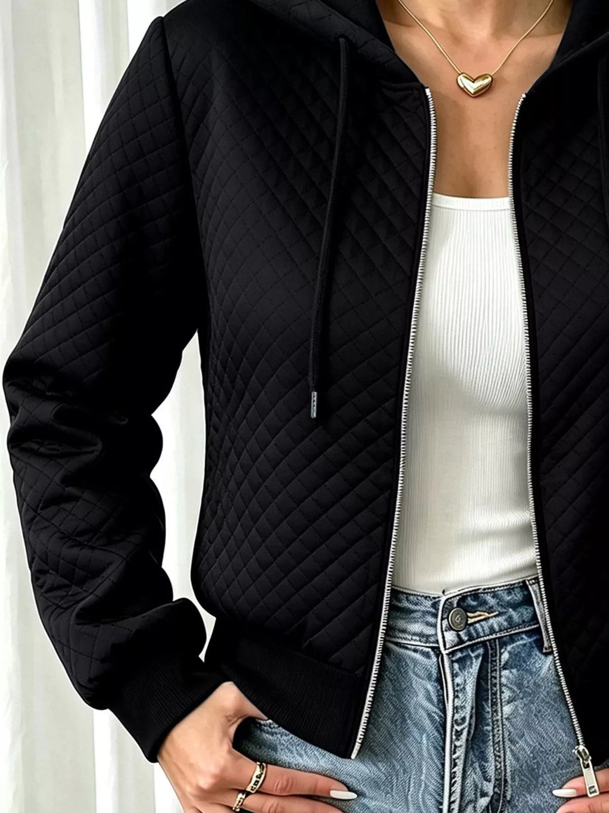 Hooded zip-up texture jacket