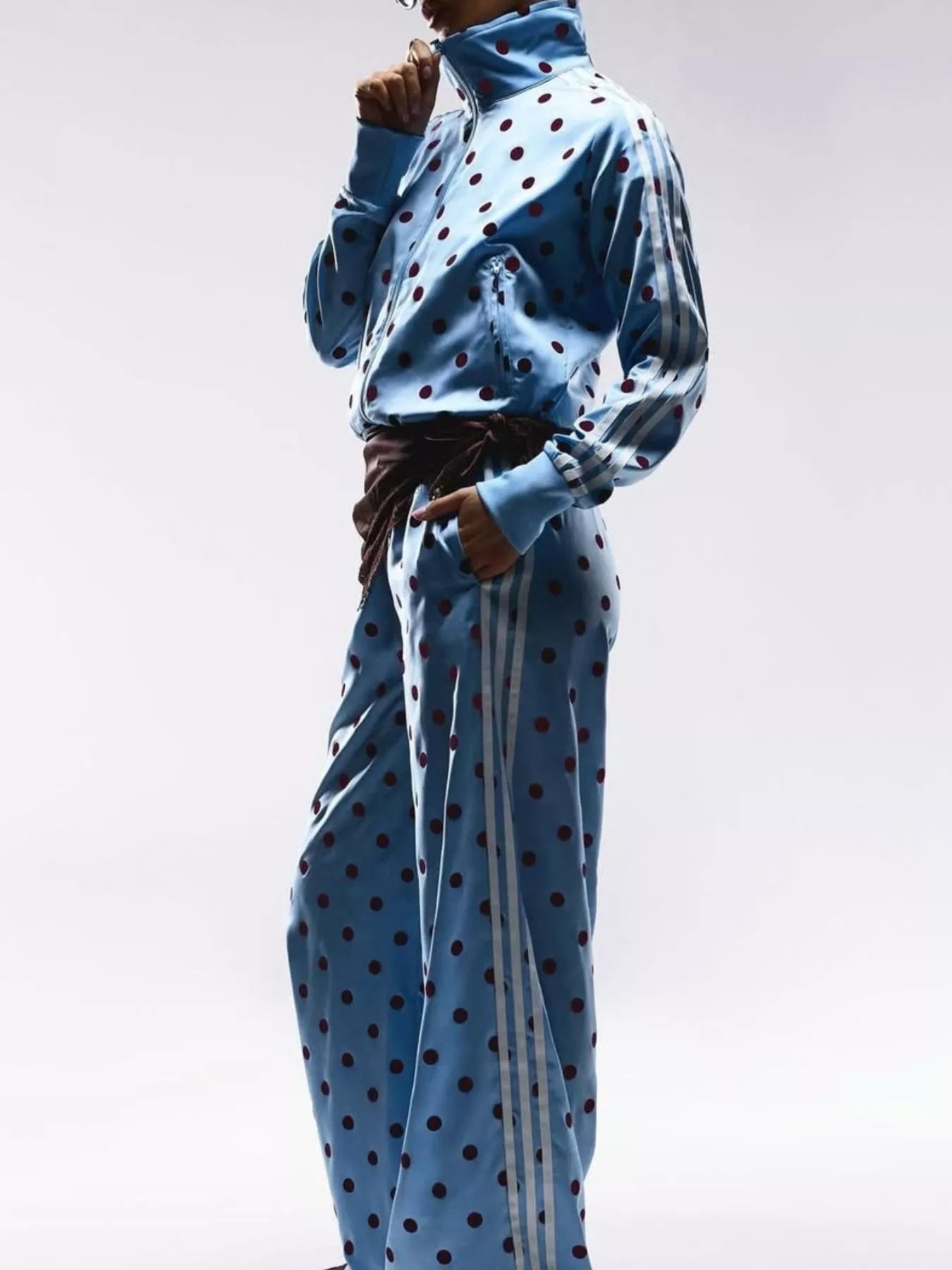Trendsi Polka Dot Side Striped Outerwear and Pants Set -