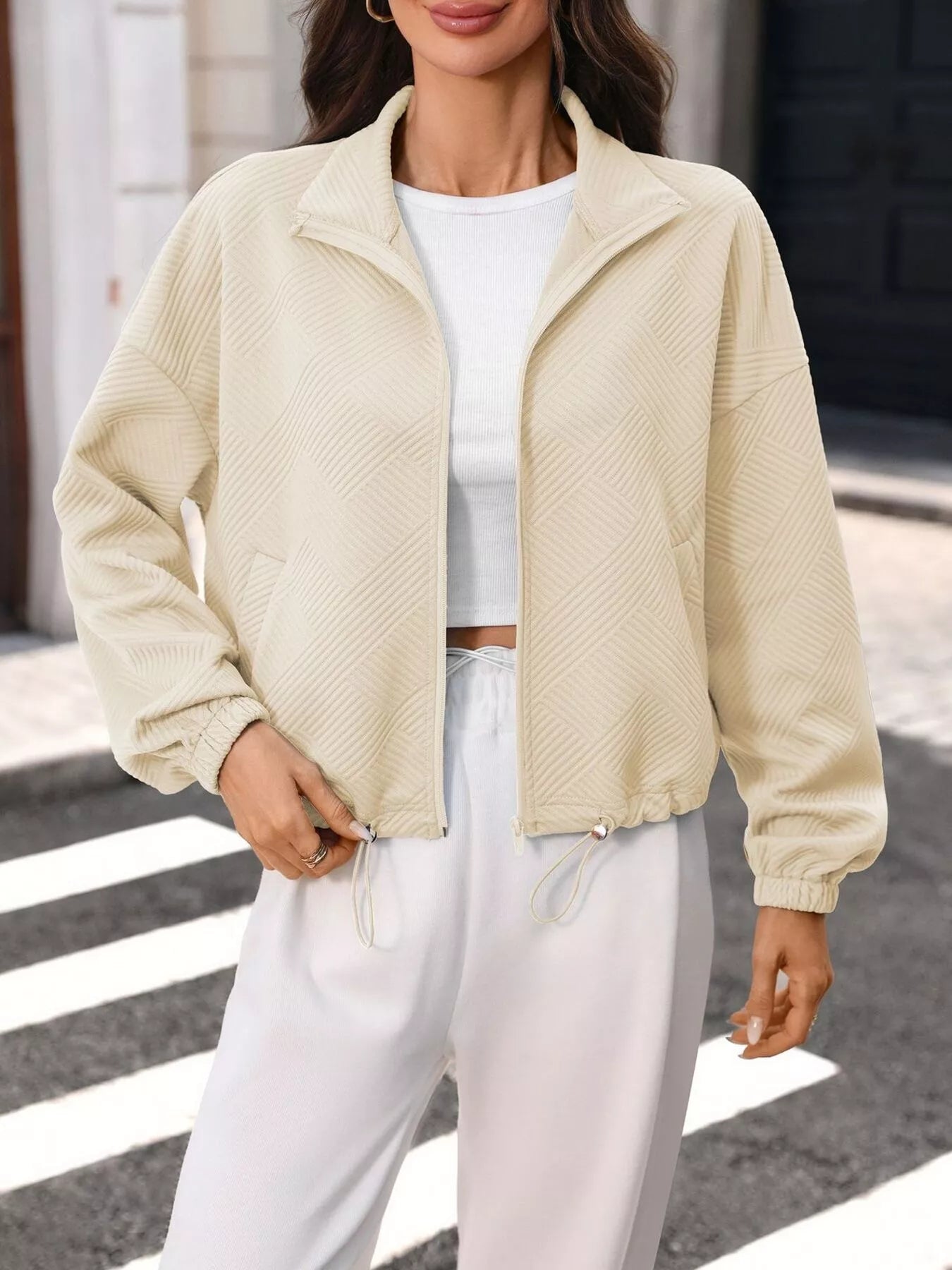 Trendsi Textured Zip-Up Casual Jacket -