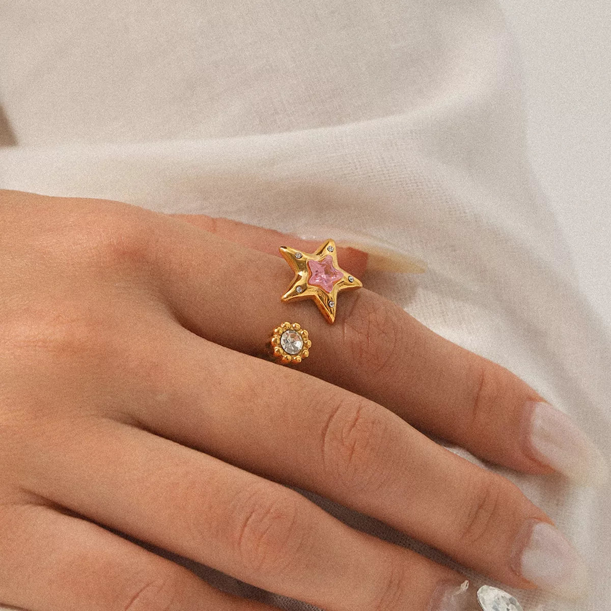 Trendsi 18K Gold-Plated Zircon Star Open Ring -