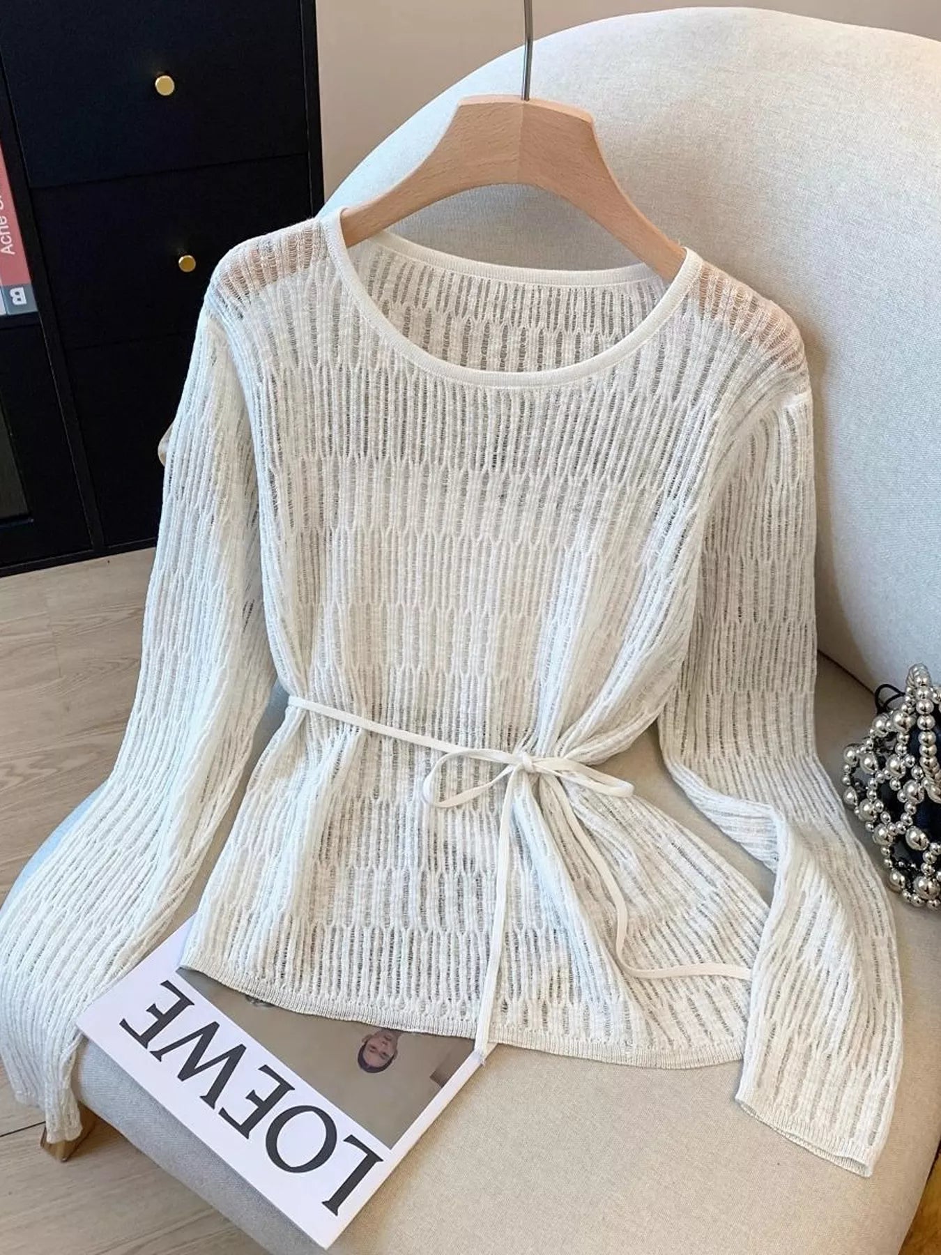 Trendsi Long Sleeve Knit Top with Tie Detail - Shirts