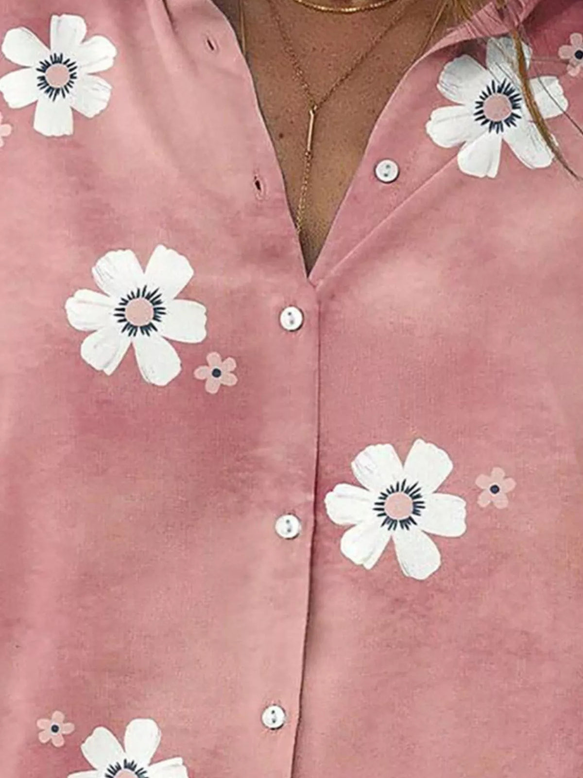 Dusty Pink Floral Print Button-Down Casual Shirt alternate view