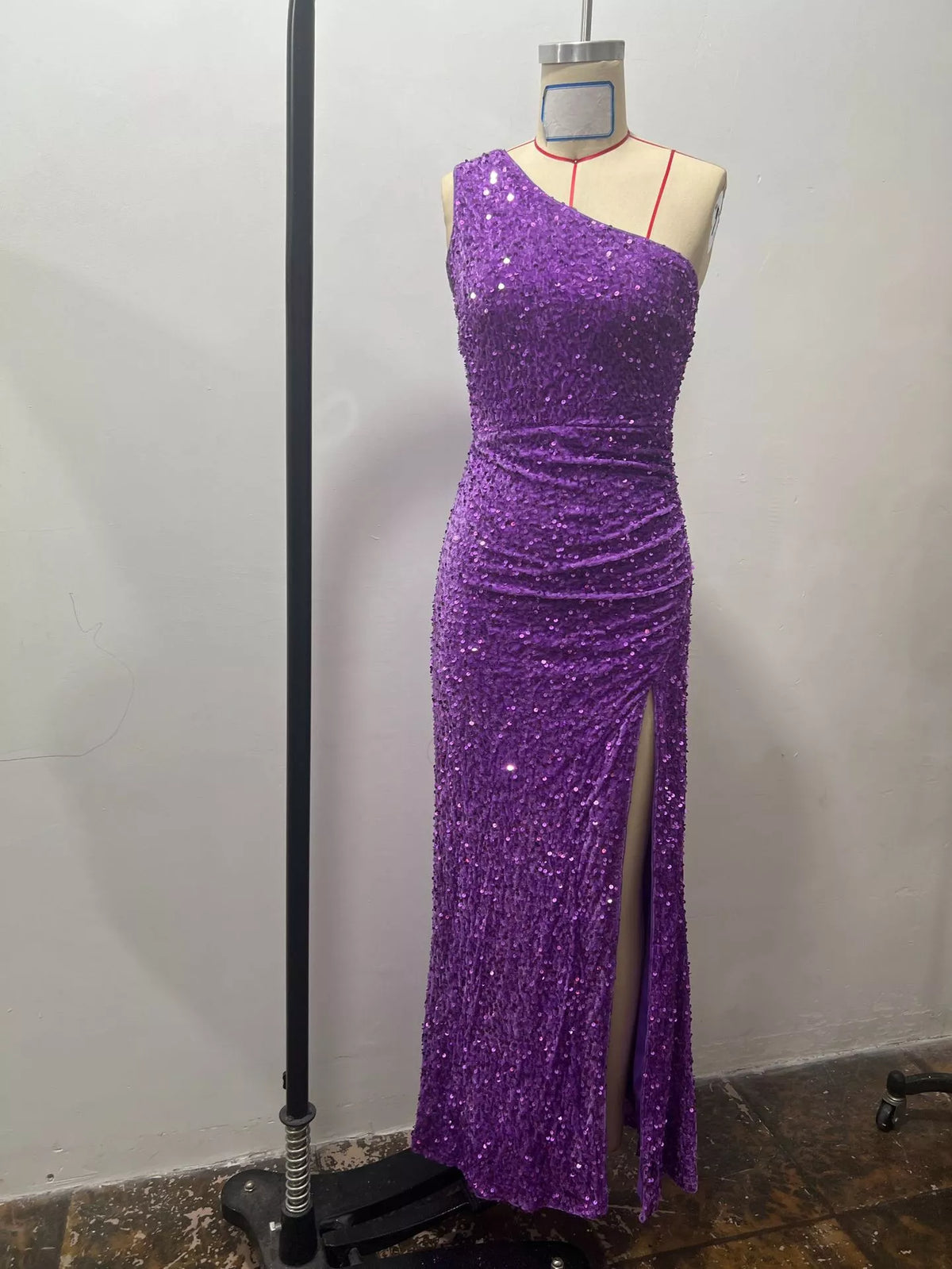 Sequin maxi dress, purple mannequin front