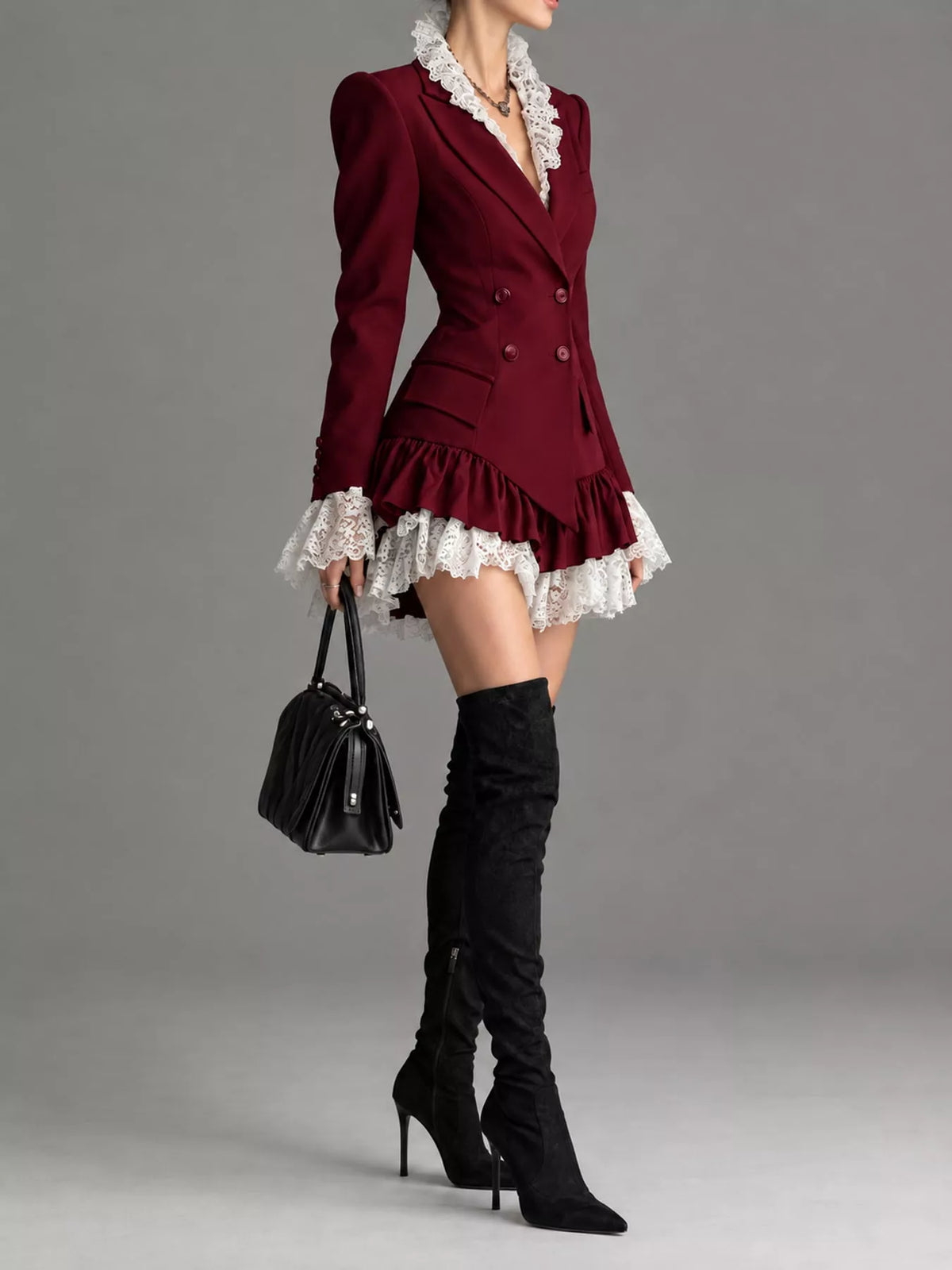 Collared long sleeve mini dress, side view