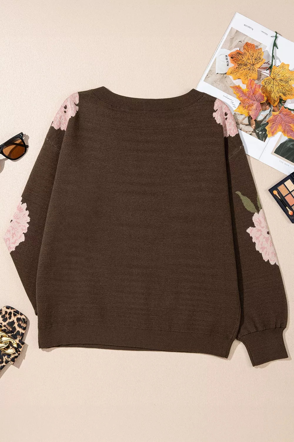 Trendsi Floral Print Drop Shoulder Relaxed Sweater -