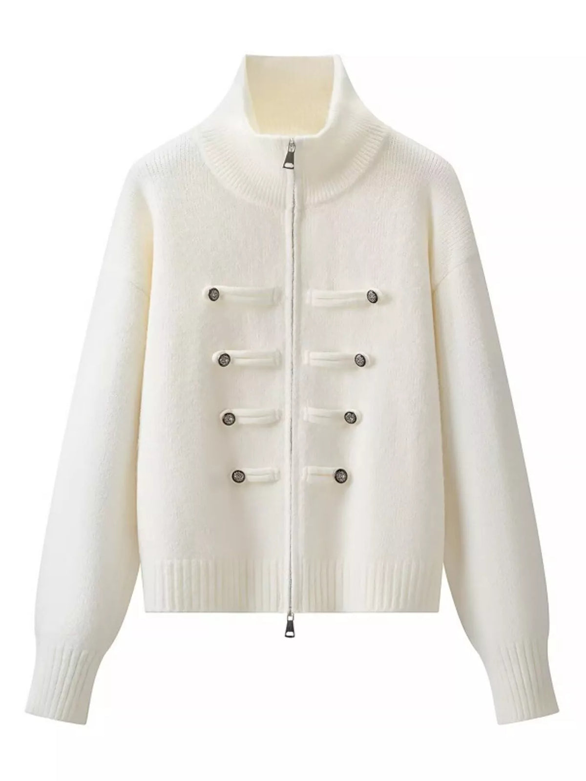 White turtleneck zip-up cardigan