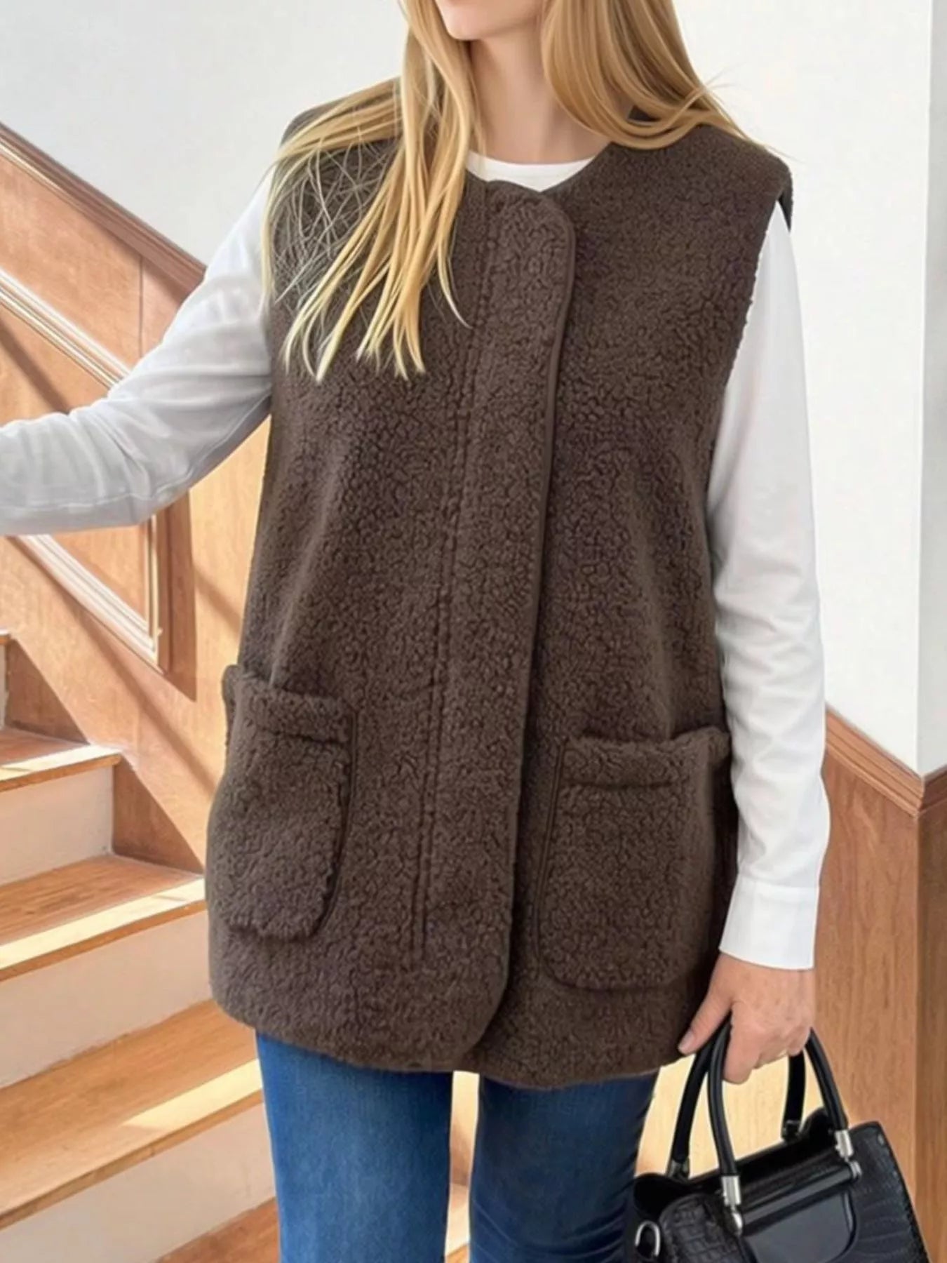 Trendsi Sherpa Sleeveless Vest Coat -