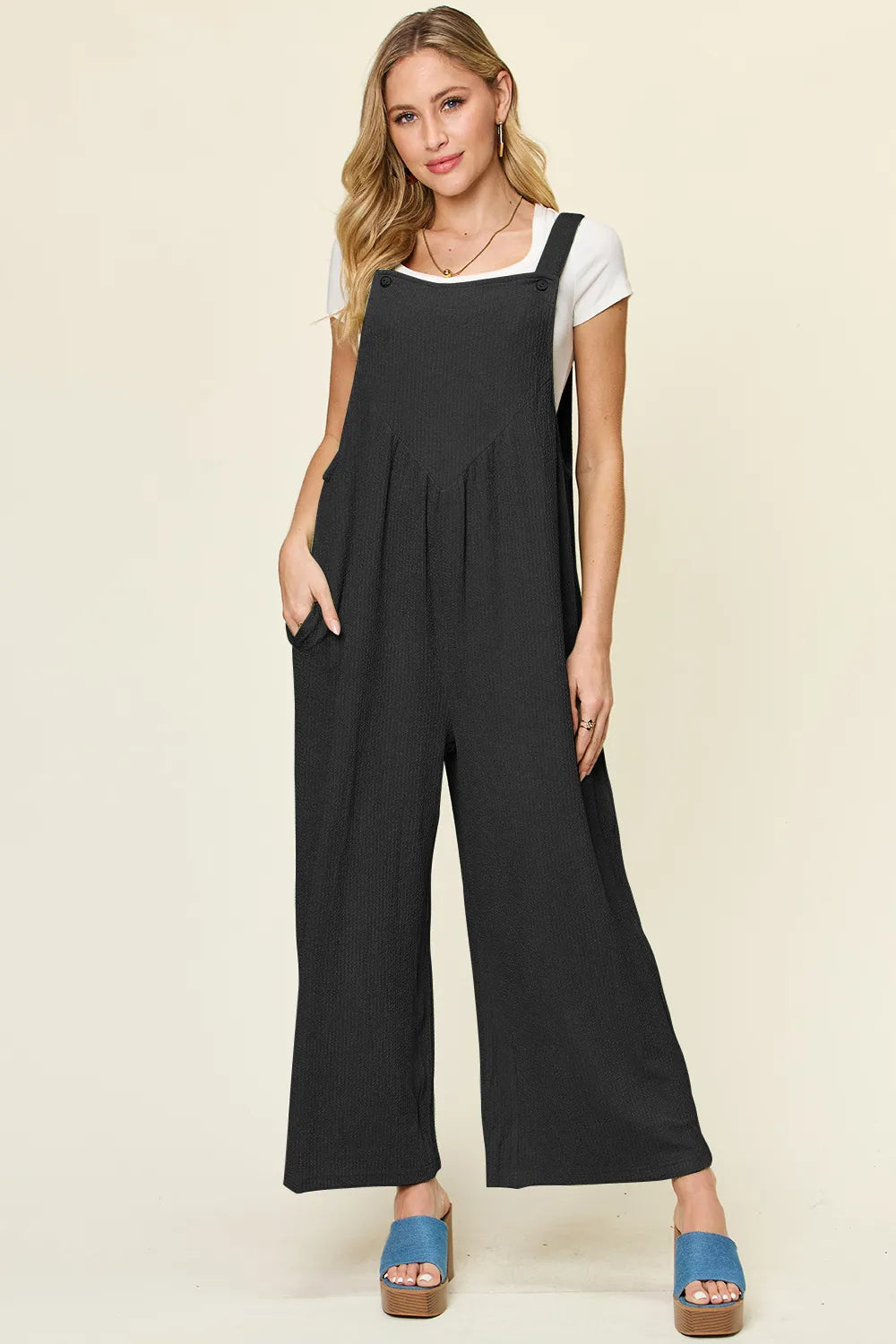 Trendsi Double Take Full Size Texture Sleeveless Wide Leg Overall -