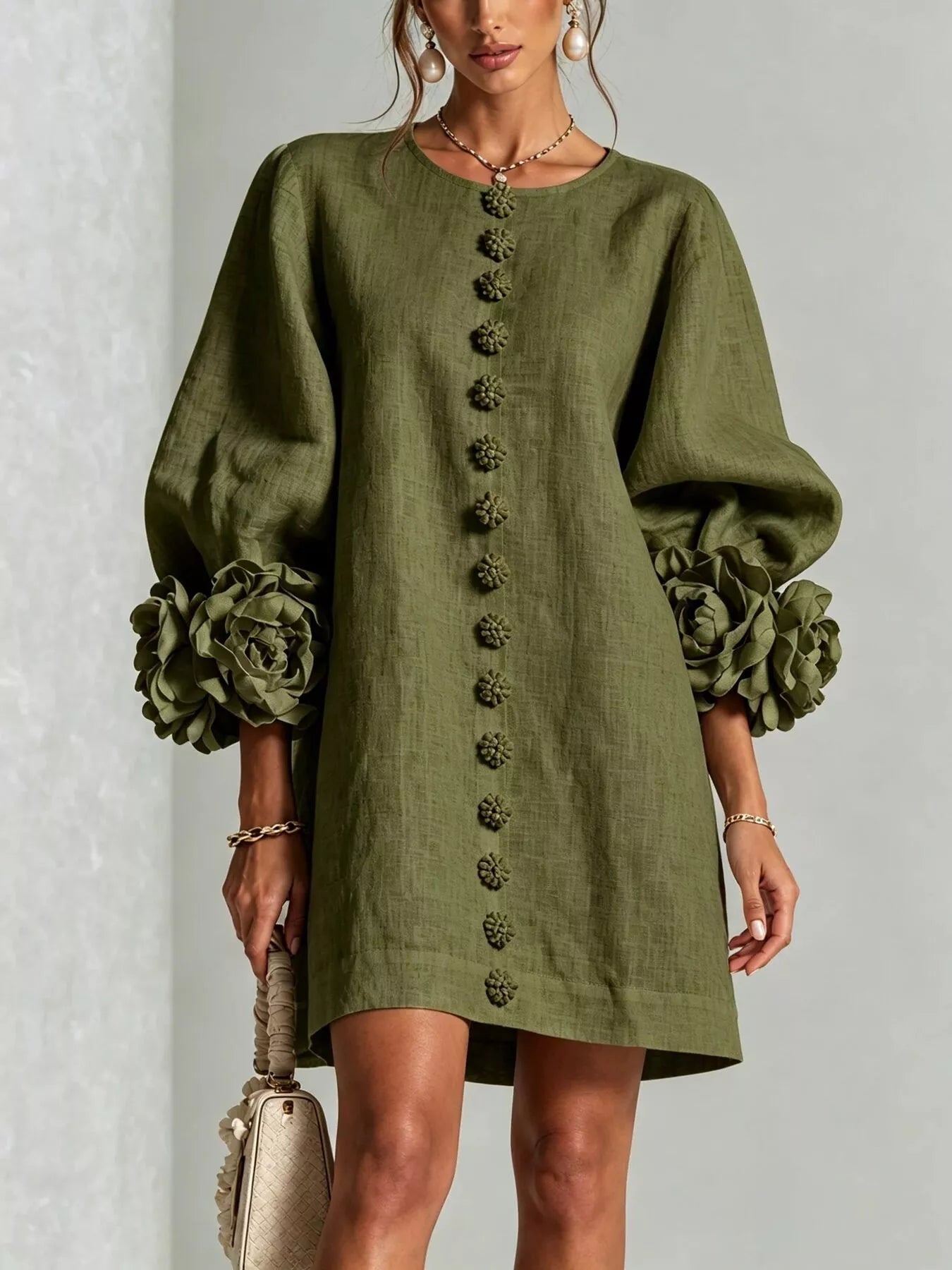 Trendsi Full Size 3D Floral Round Neck Mini Dress Plus Size -