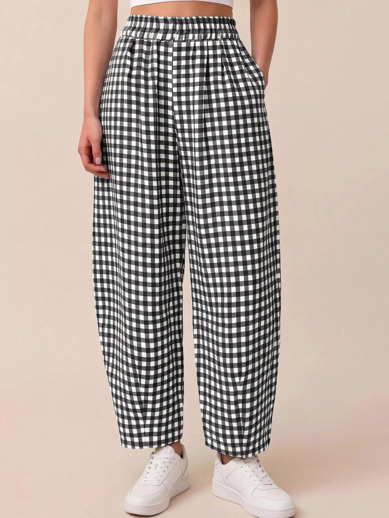 Trendsi Gingham Wide-Leg Casual Pants -