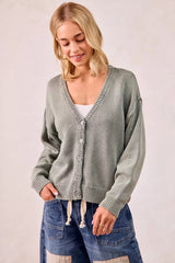 Trendsi BiBi Washed Sweater V Neck Cardigan -
