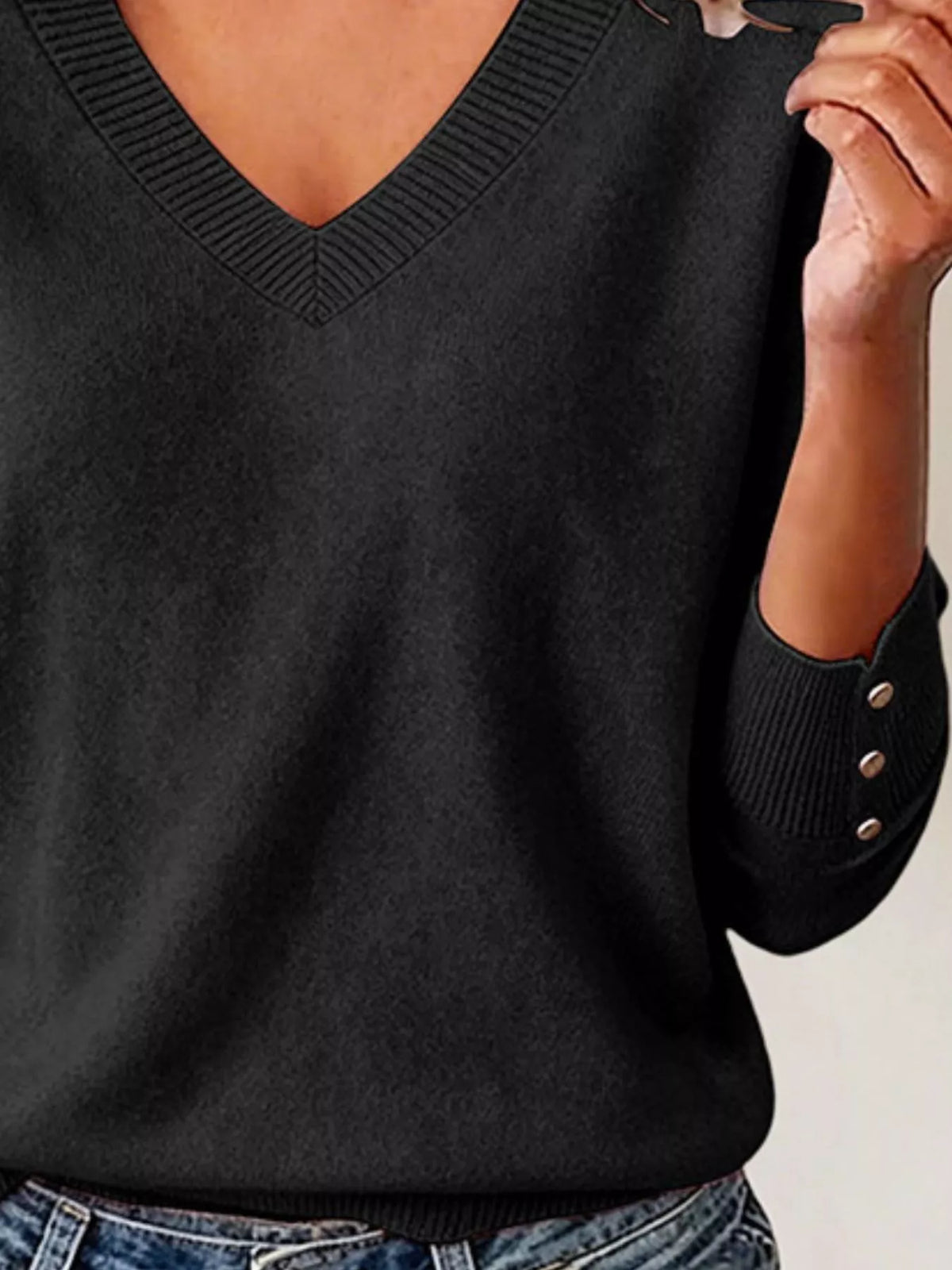 Trendsi V-Neck Long Sleeve Sweater w -