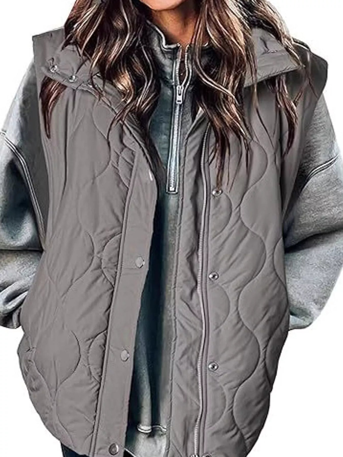 Quilted Snap-Front Vest — front view