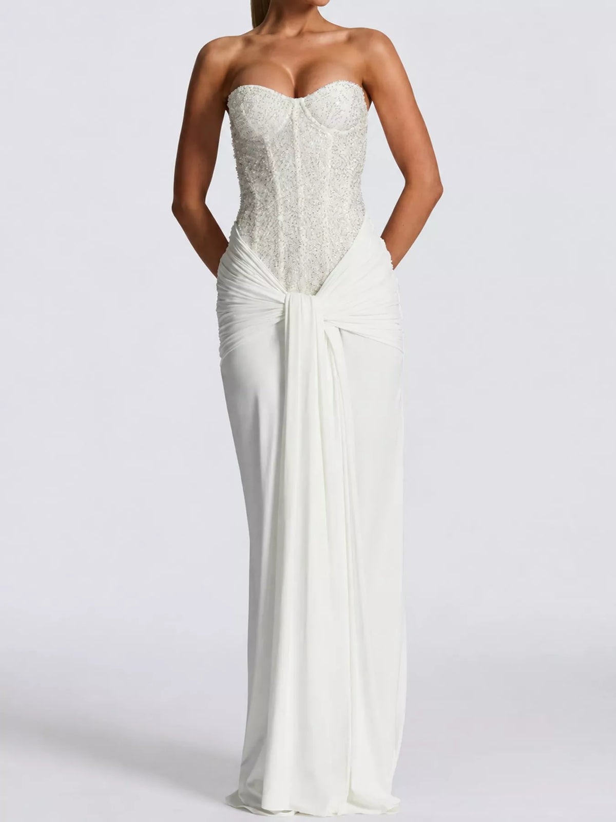 Strapless Sequin Corset Maxi Dress, front view