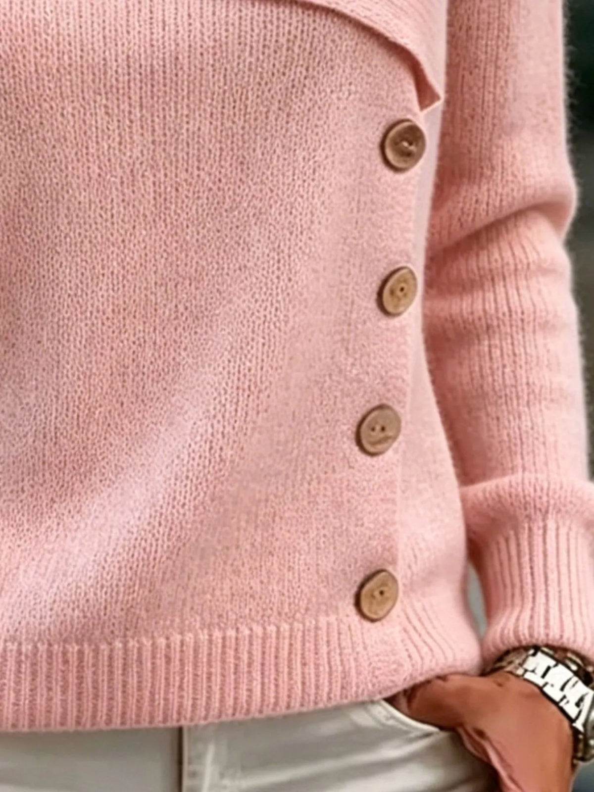 Trendsi Full Size Asymmetrical Decor Button Sweater Plus Size -