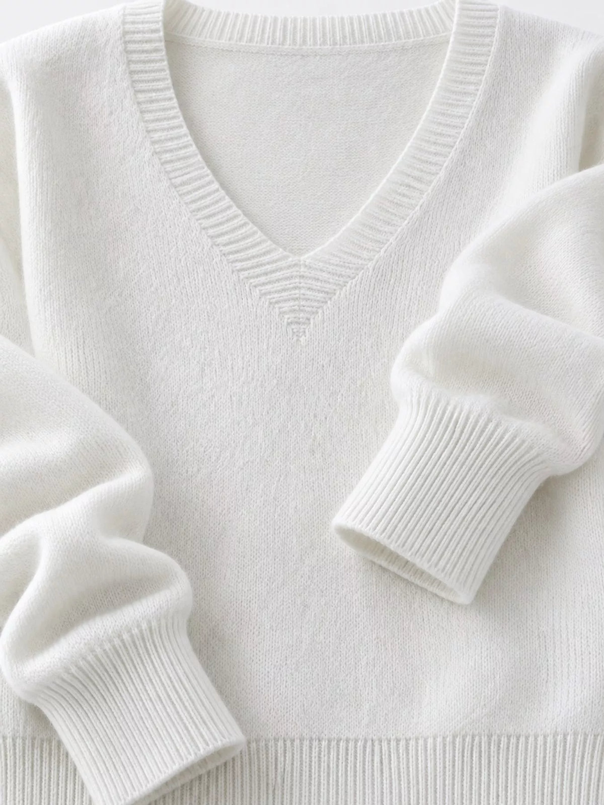 V-Neck Knit Sweater, detail view in white