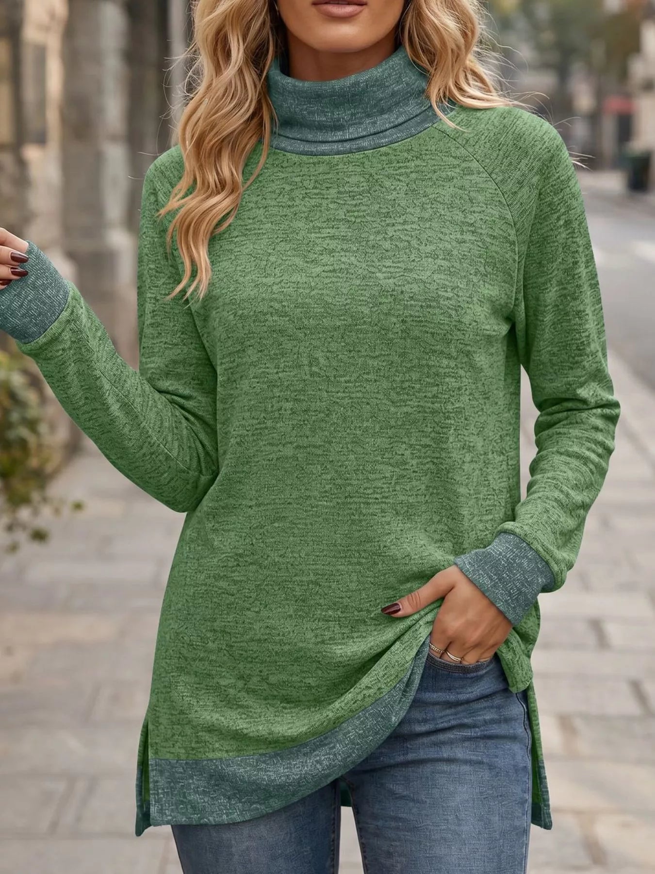 Trendsi Turtleneck Raglan Sleeve T-Shirt -