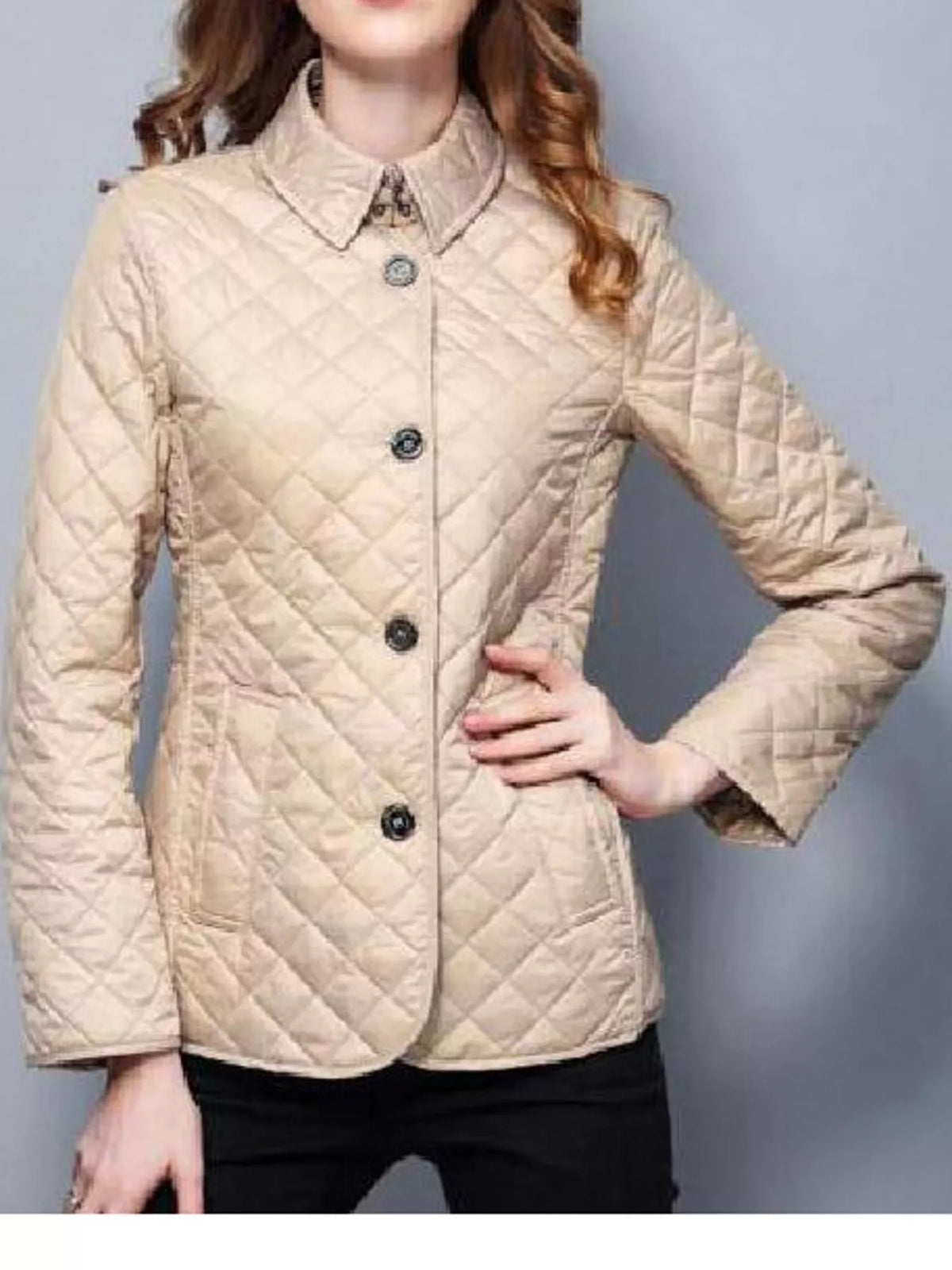 Quilted Lightweight Button-Down Jacket — front view