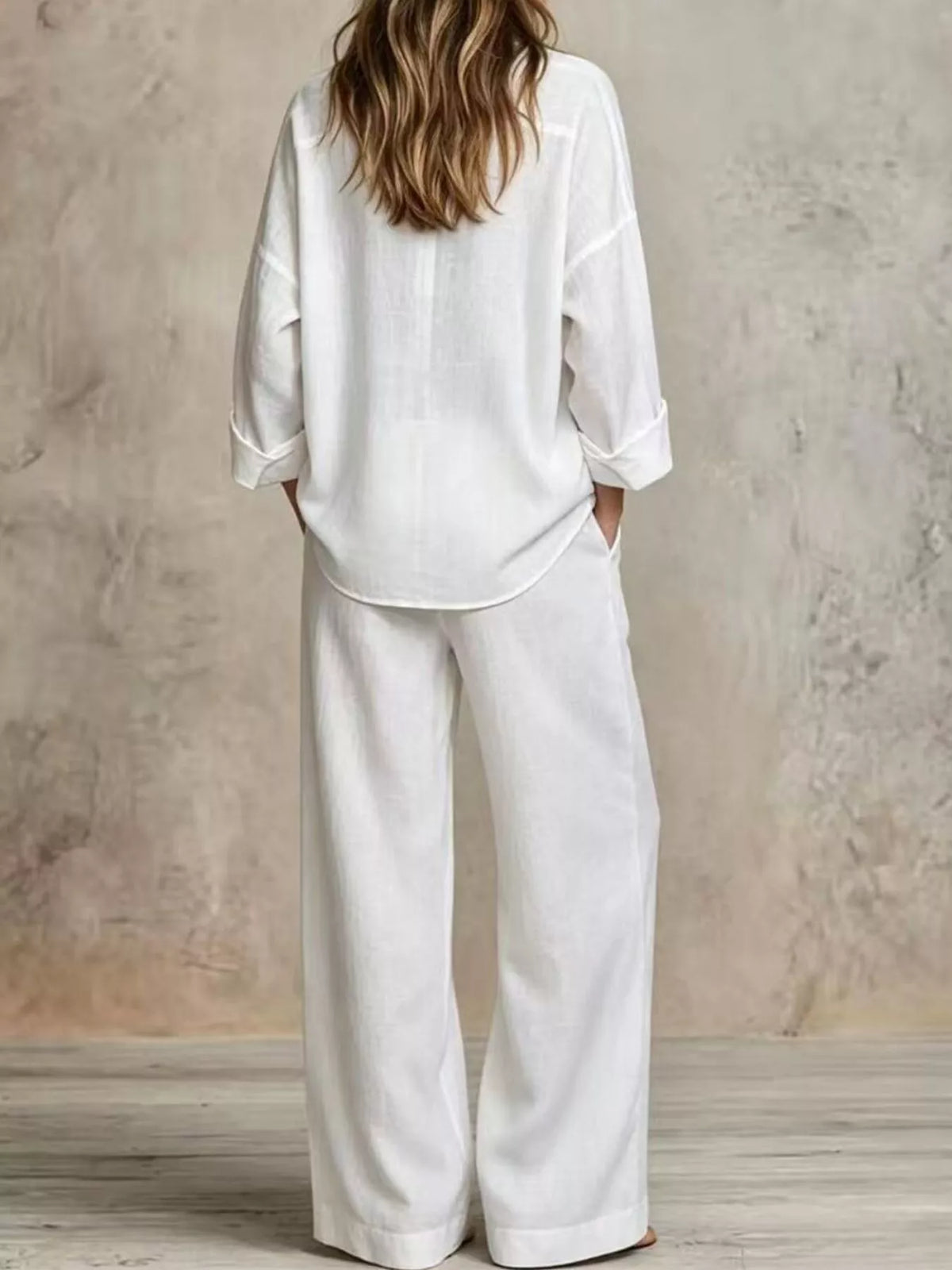 Shirt and pants set, white set back