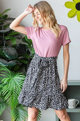 Trendsi Heimish Full Size Short Sleeve Solid And Animal Print Mini Dress Plus Size - Dresses