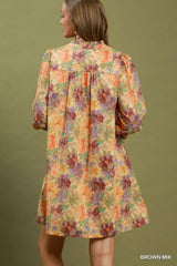 Trendsi Umgee Mix Floral Print Smocked Cuff Mini Dress -