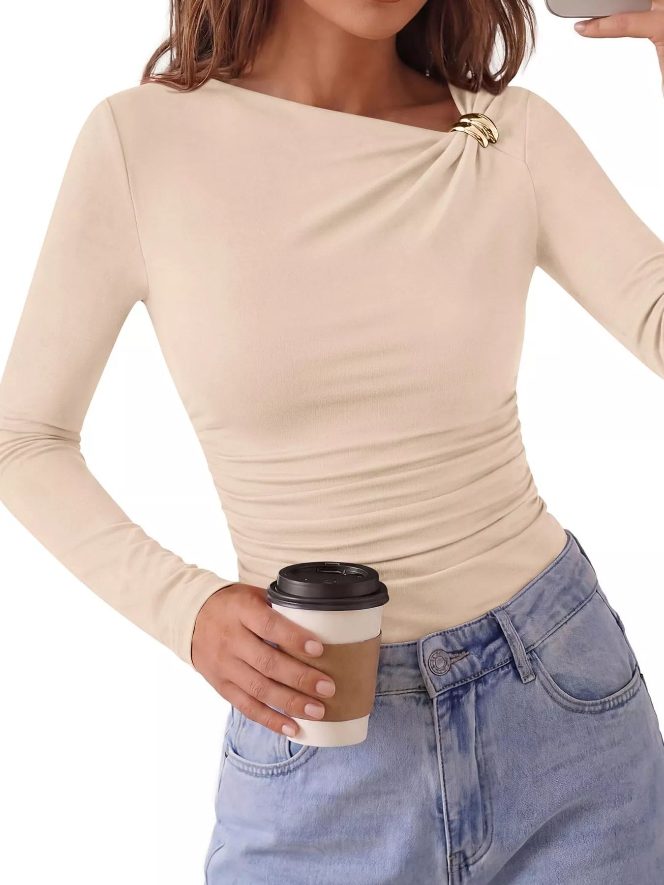 Trendsi Metal Detail Long Sleeve T-Shirt -