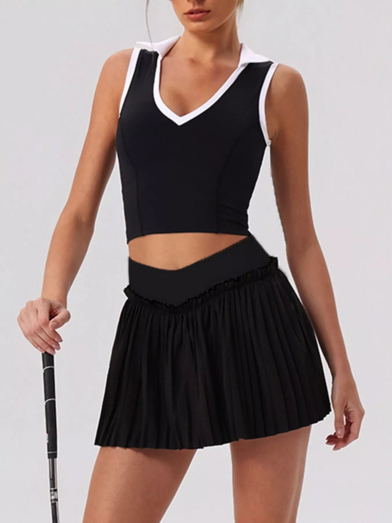 Trendsi Sleeveless Top and Pleated Skirt Active Set -