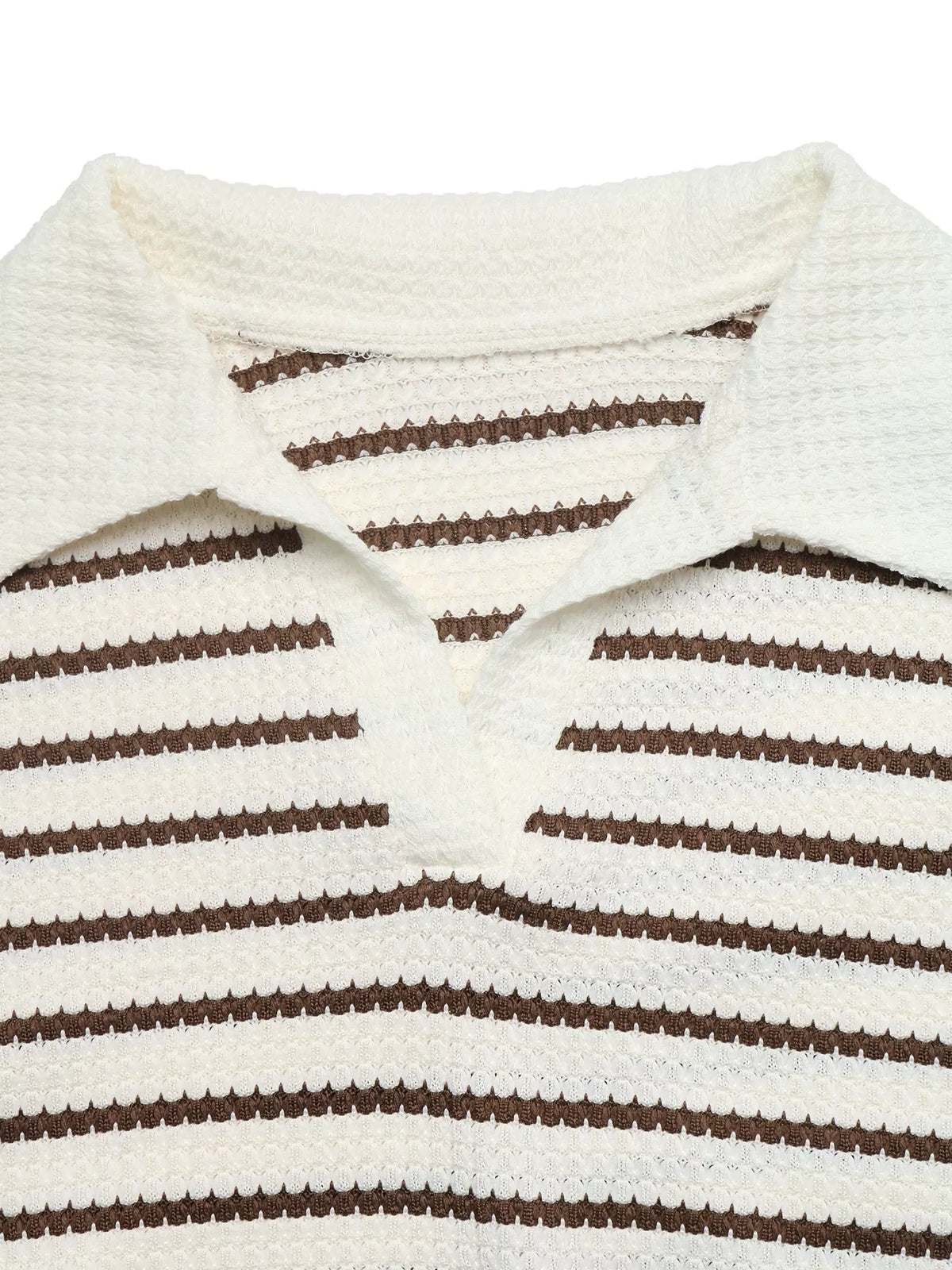 Trendsi Striped Polo Collar Knit Sweatshirt -