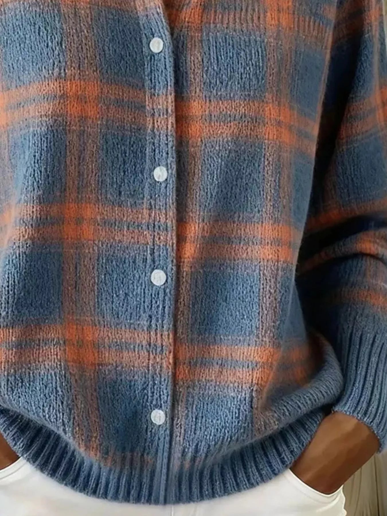 Trendsi Full Size Plaid Button-Down Knit Cardigan Plus Size -