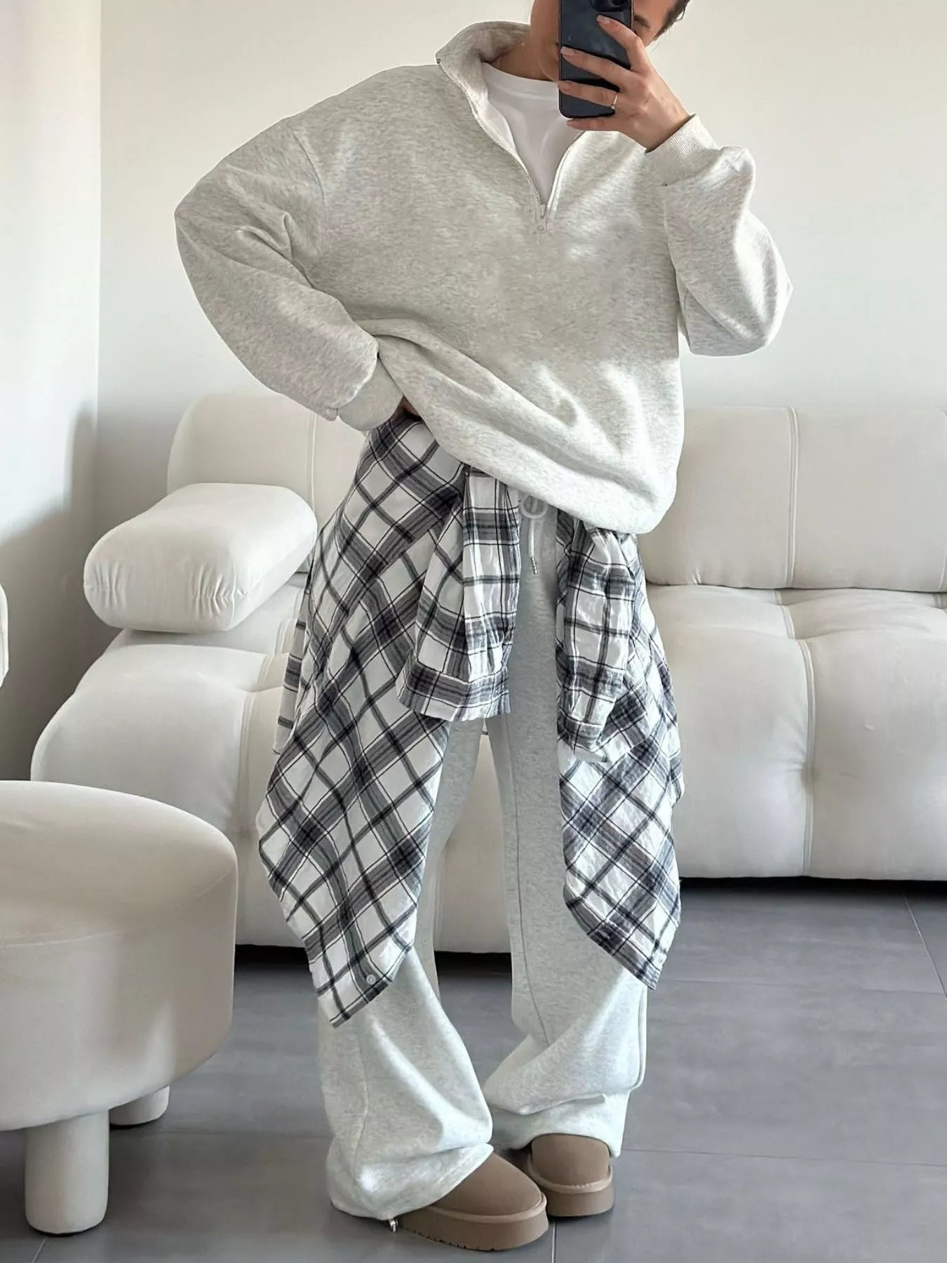 Trendsi Quarter-Zip Top and Wide-Leg Sweatpants Set -