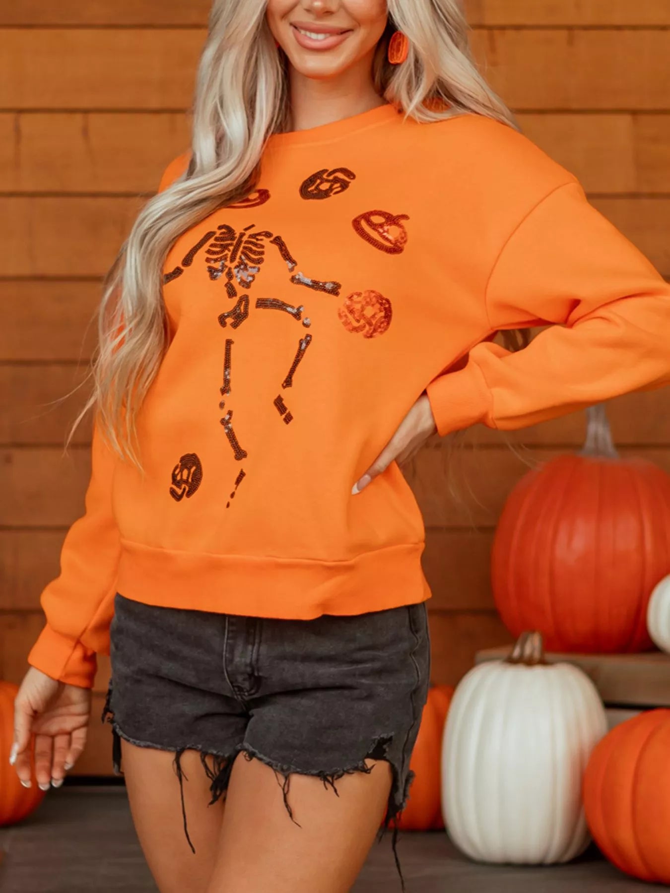 Trendsi Dancing Critters Sequin Halloween Crewneck Sweatshirt -
